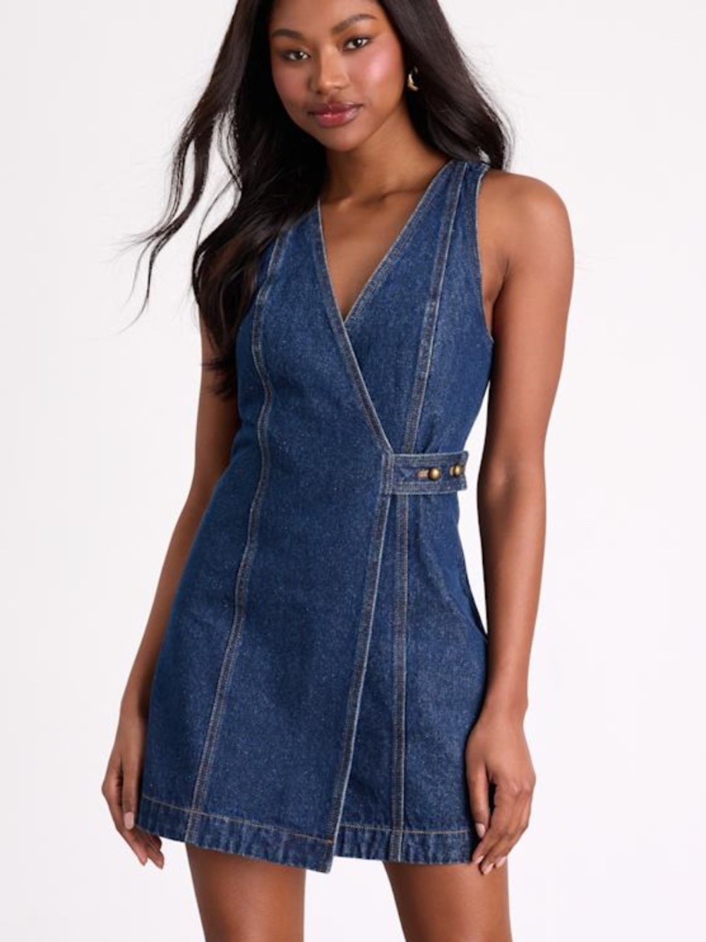 Lulus Didi Dark Wash Denim Wrap Mini Dress Blue - Size L
